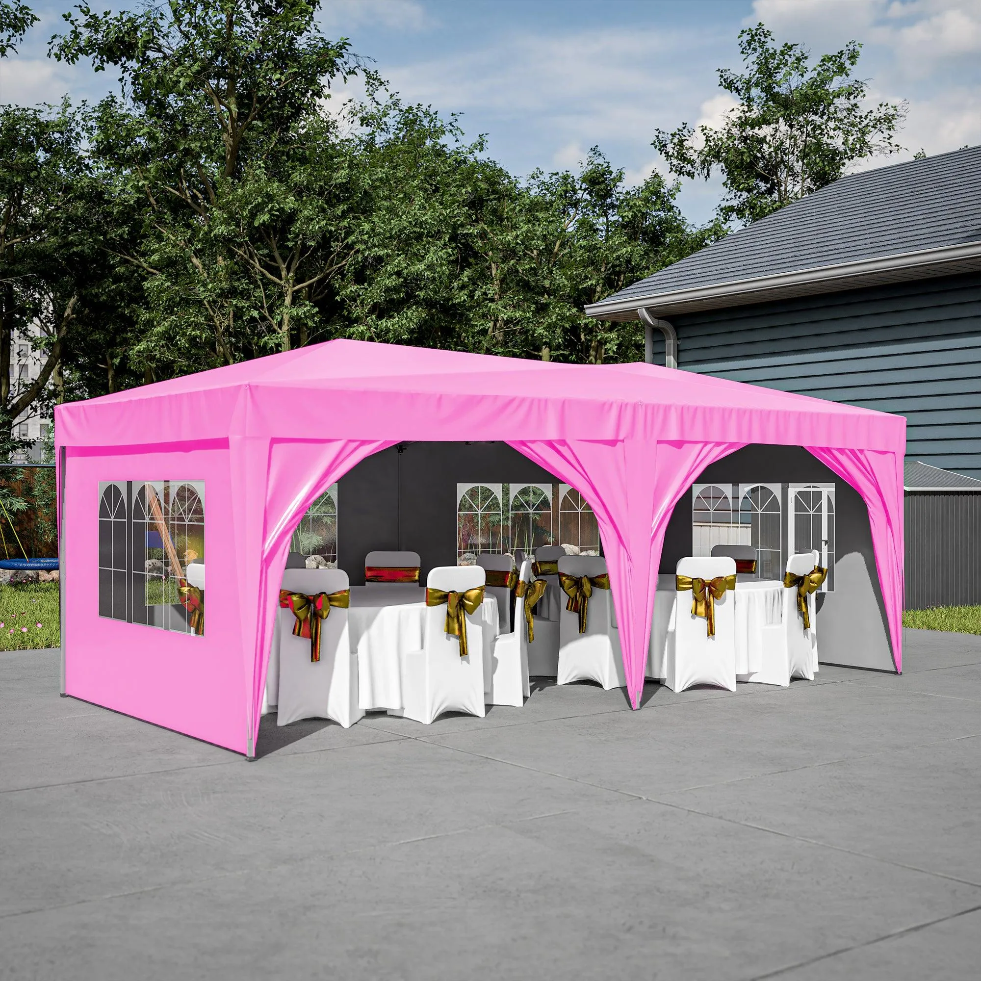 10'x20' Pop Up Canopy Tent with 6 Sidewalls, Waterproof Tent, Carry Bag, 6 Sand Bags, 6 Ropes and 12 Stakes, Pink