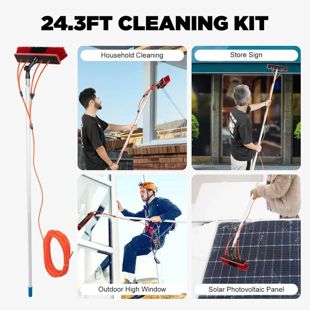 26ft Solar Panel Cleaning Kit  Telescopic Aluminum Pole with 65ft Hose, 180 Adjustable Brush Head for Windows & PV Panels (Lightweight, Universal Fit)