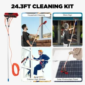 26ft Solar Panel Cleaning Kit  Telescopic Aluminum Pole with 65ft Hose, 180 Adjustable Brush Head for Windows & PV Panels (Lightweight, Universal Fit)