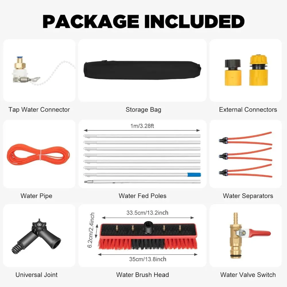 26ft Solar Panel Cleaning Kit  Telescopic Aluminum Pole with 65ft Hose, 180 Adjustable Brush Head for Windows & PV Panels (Lightweight, Universal Fit)
