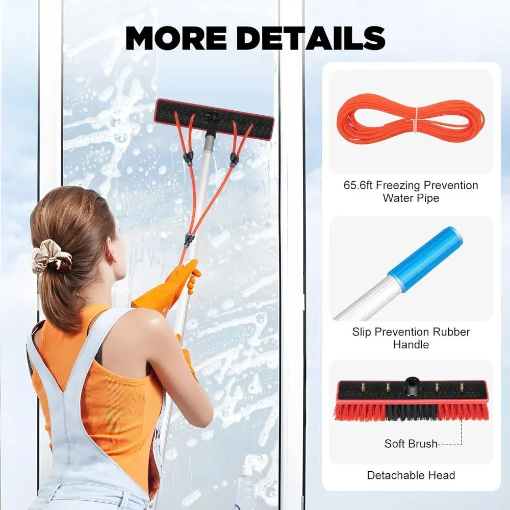 26ft Solar Panel Cleaning Kit  Telescopic Aluminum Pole with 65ft Hose, 180 Adjustable Brush Head for Windows & PV Panels (Lightweight, Universal Fit)