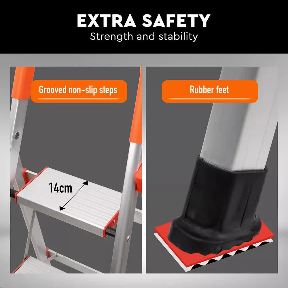3-Step Ladder | Multi-Purpose | Foldable Aluminium | Non-Slip Household & Office Use