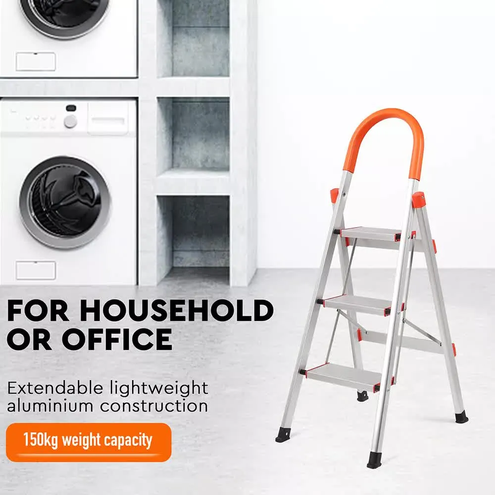 3-Step Ladder | Multi-Purpose | Foldable Aluminium | Non-Slip Household & Office Use