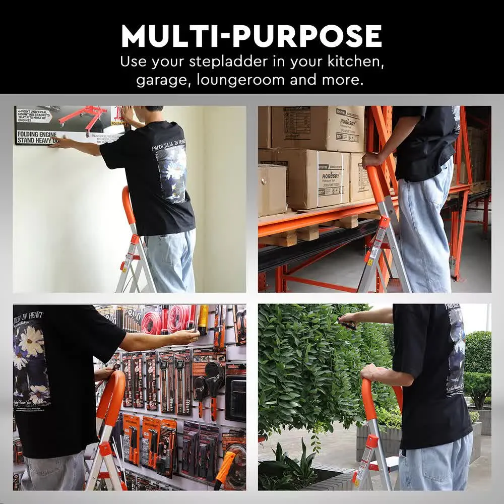 3-Step Ladder | Multi-Purpose | Foldable Aluminium | Non-Slip Household & Office Use