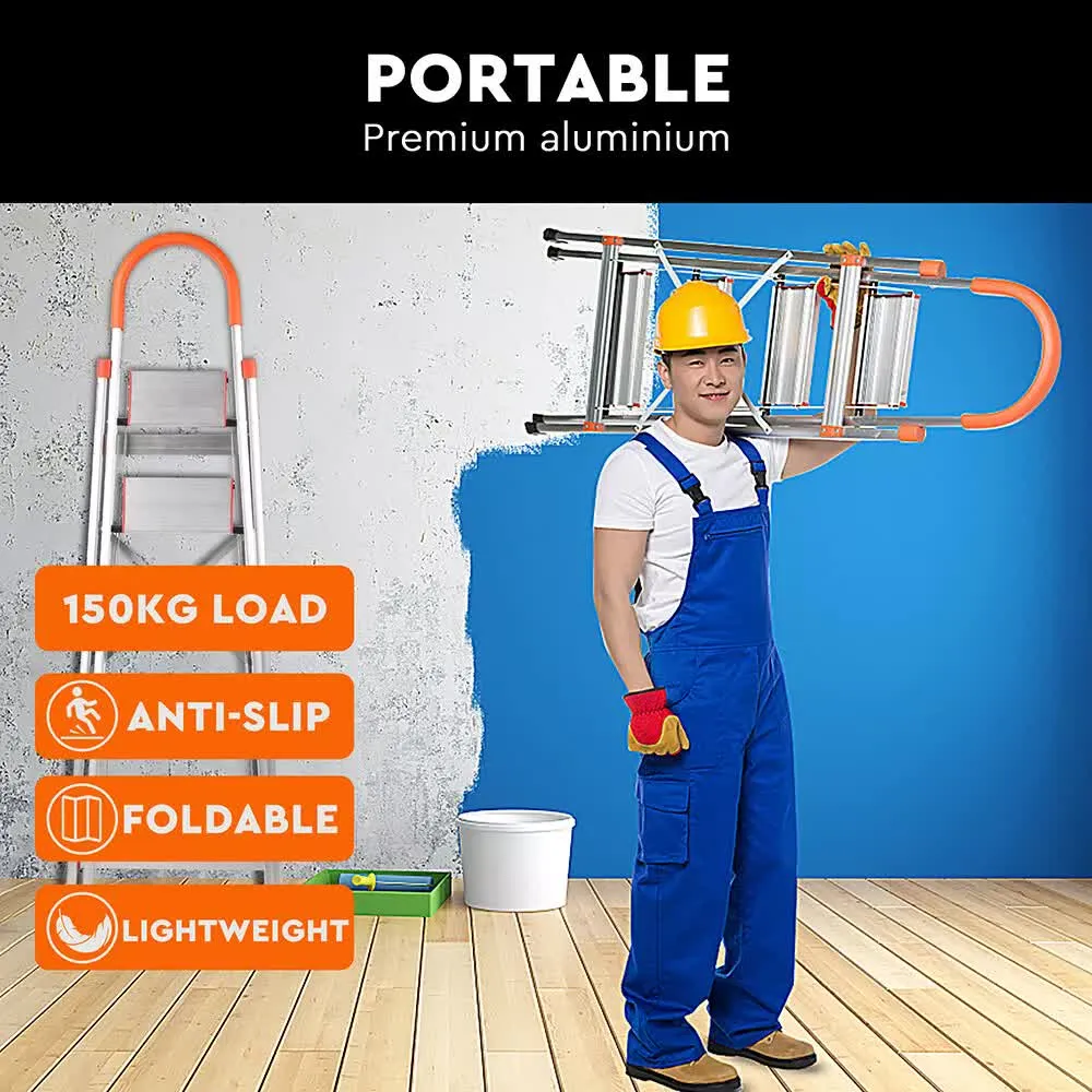 3-Step Ladder | Multi-Purpose | Foldable Aluminium | Non-Slip Household & Office Use