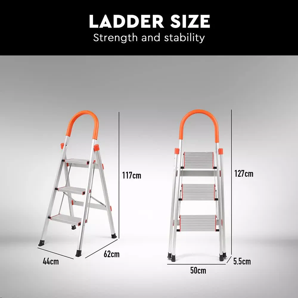 3-Step Ladder | Multi-Purpose | Foldable Aluminium | Non-Slip Household & Office Use