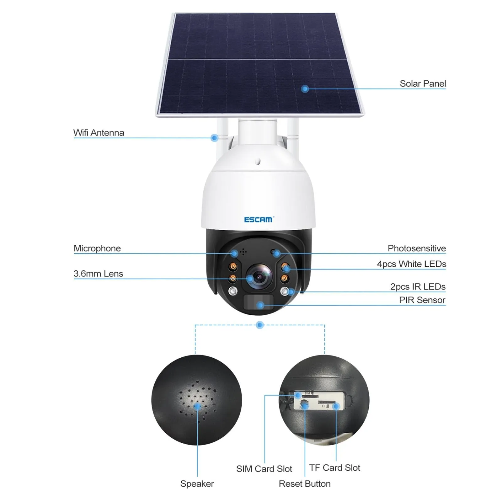 3Mp Solar Pt Ip Camera W / 24H Recording 4G Pir Alarm & Cloud Storage
