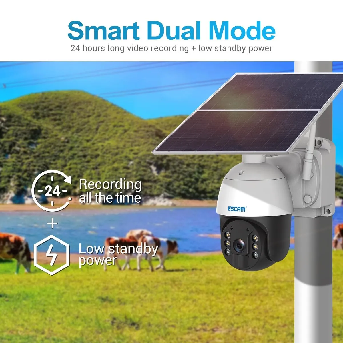 3Mp Solar Pt Ip Camera W / 24H Recording 4G Pir Alarm & Cloud Storage
