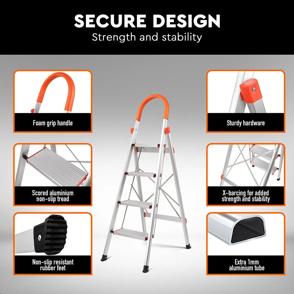 4-Step Ladder | Multi-Purpose | Folding Aluminium Non-Slip Platform | Household Use