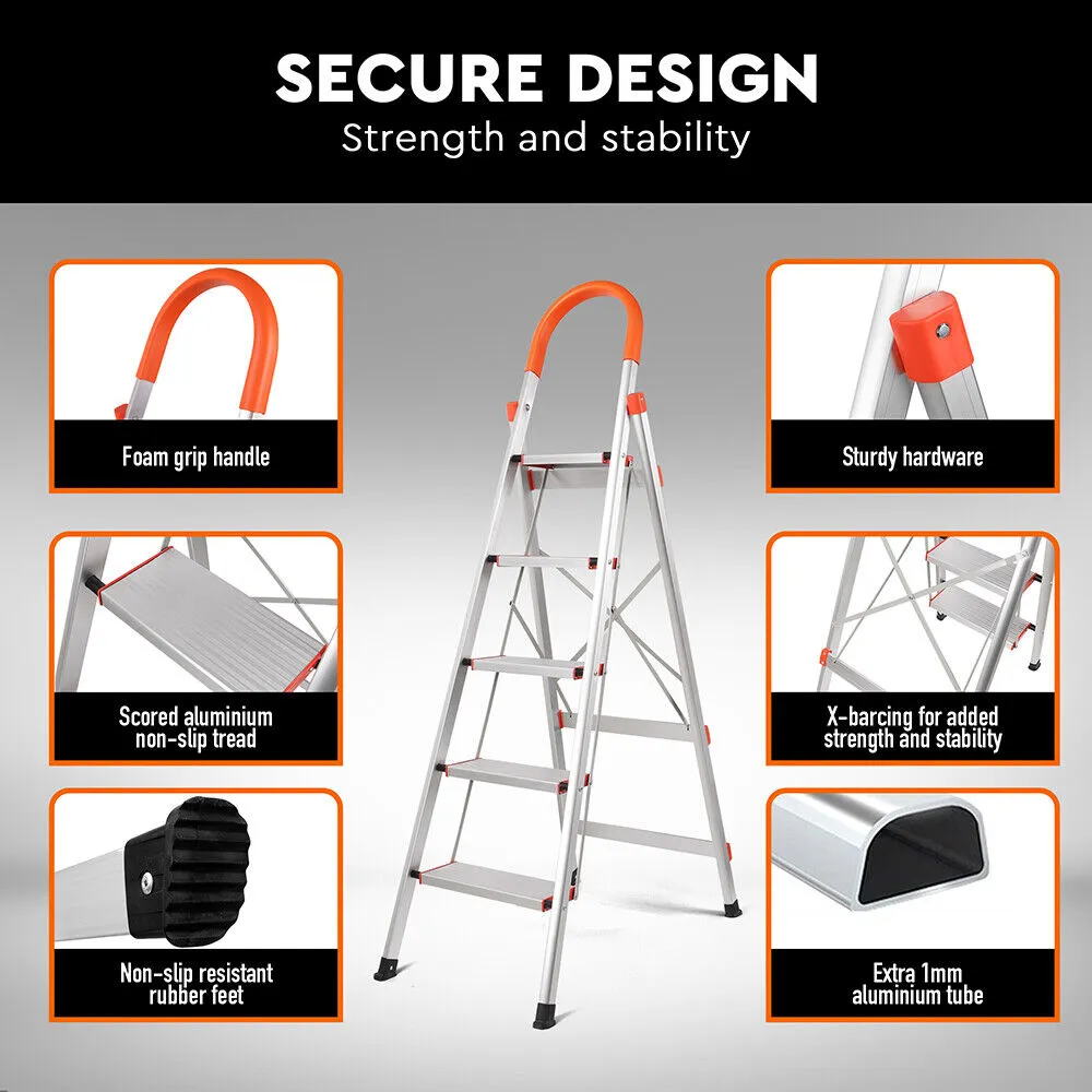 5-Step Ladder | Multi-Purpose | Folding Aluminium Non-Slip Platform | Household Use