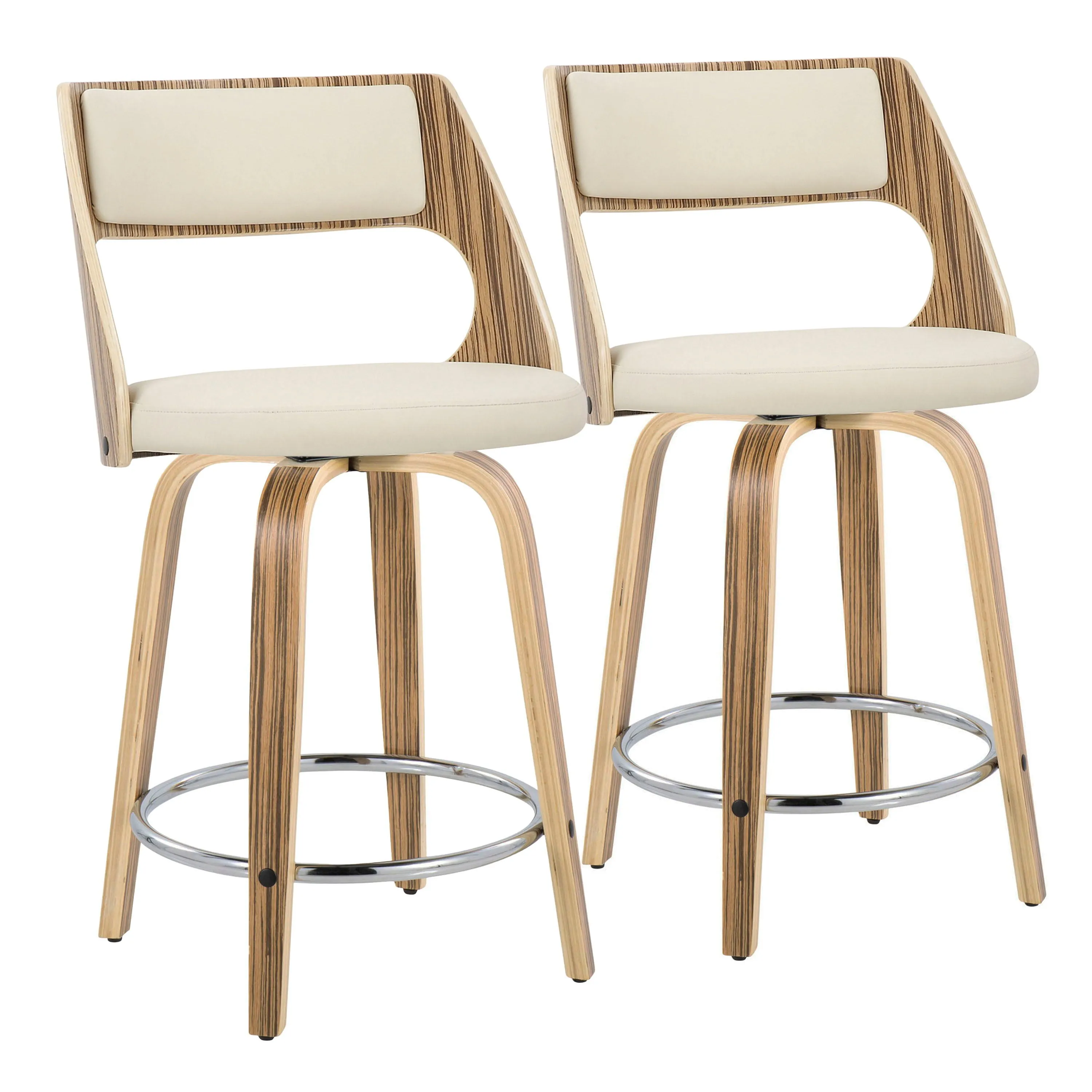 Cecina - Mid-Century Modern Fixed Height Counter Stool With Swivel With Round Footrest (Set of 2) - Zebra / Cream by Couch.com