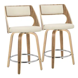 Cecina - Mid-Century Modern Fixed Height Counter Stool With Swivel With Round Footrest (Set of 2) - Zebra / Cream by Couch.com