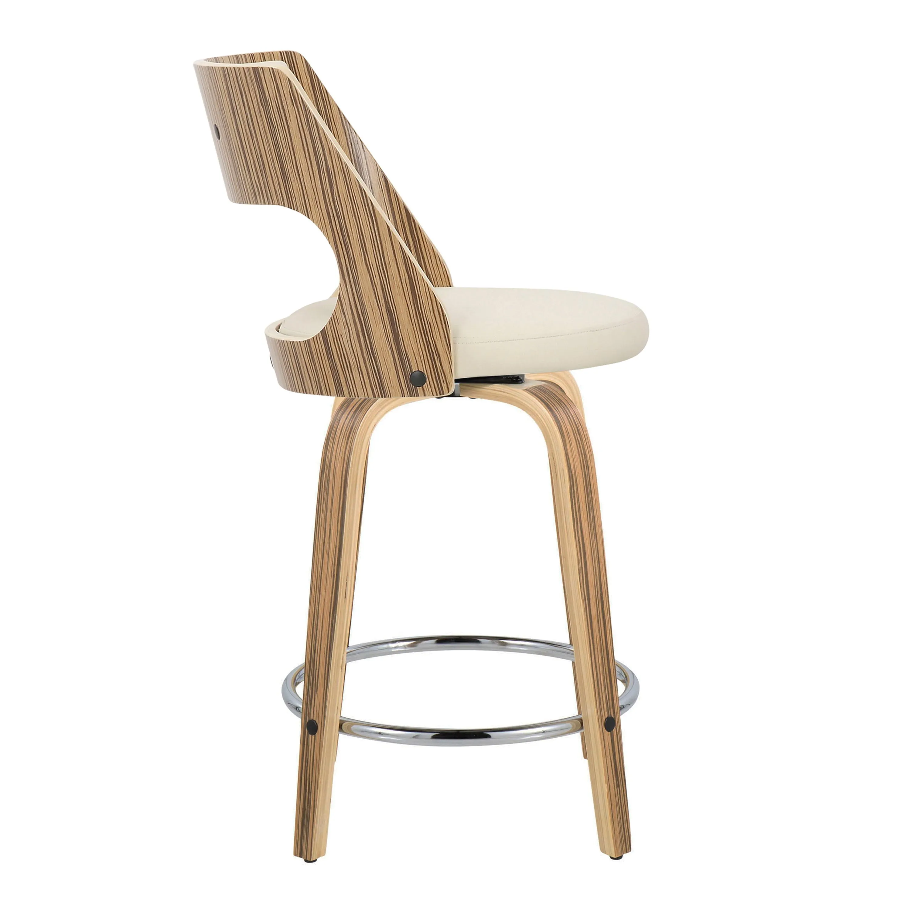 Cecina - Mid-Century Modern Fixed Height Counter Stool With Swivel With Round Footrest (Set of 2) - Zebra / Cream by Couch.com