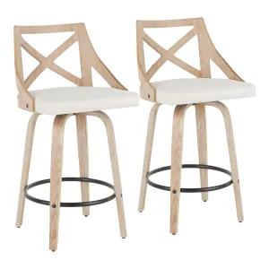 Charlotte - Farmhouse Fixed Height Counter Stool With Swivel (Set of 2) - White Washed / Cream by Couch.com