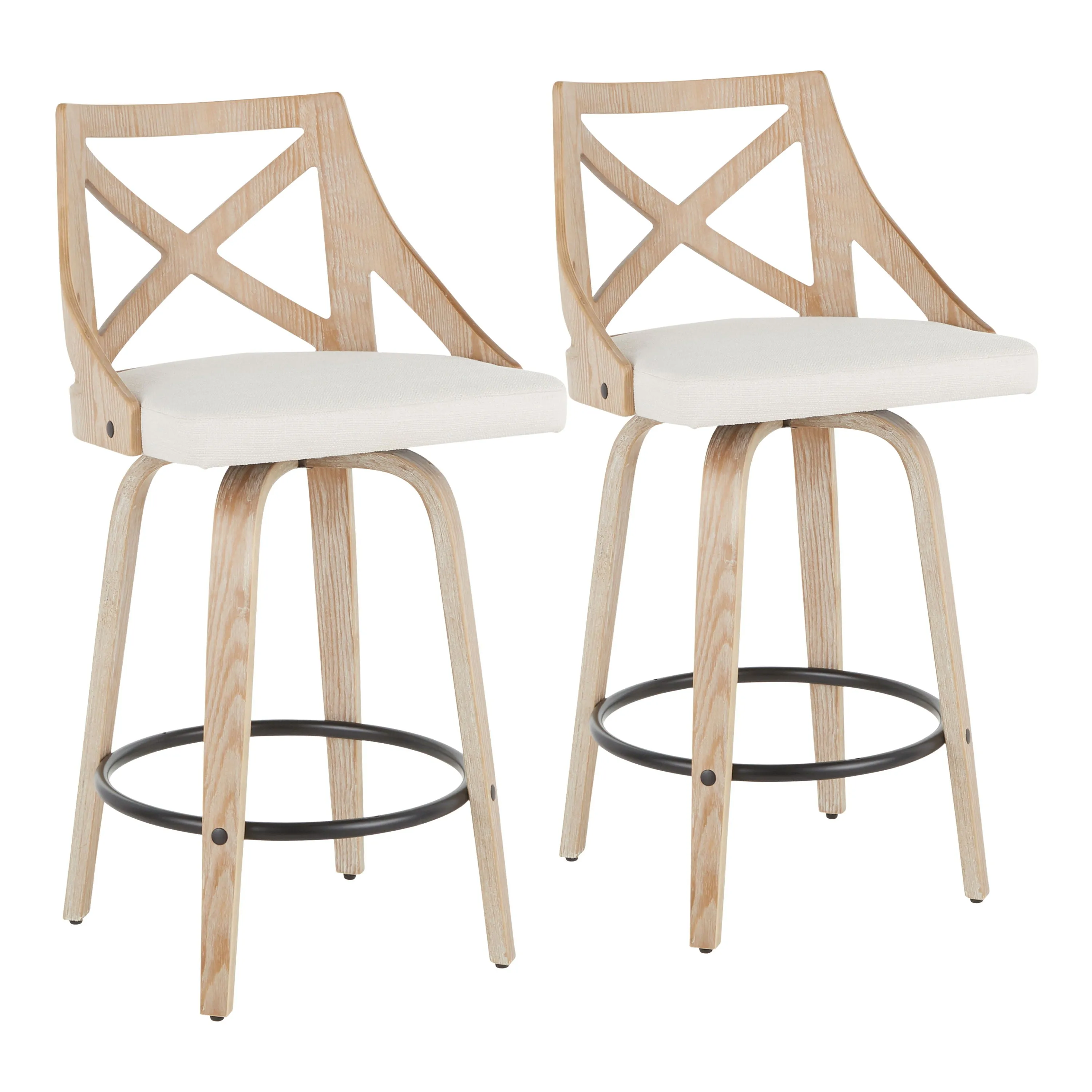 Charlotte - Farmhouse Fixed Height Counter Stool With Swivel (Set of 2) - White Washed / Cream by Couch.com