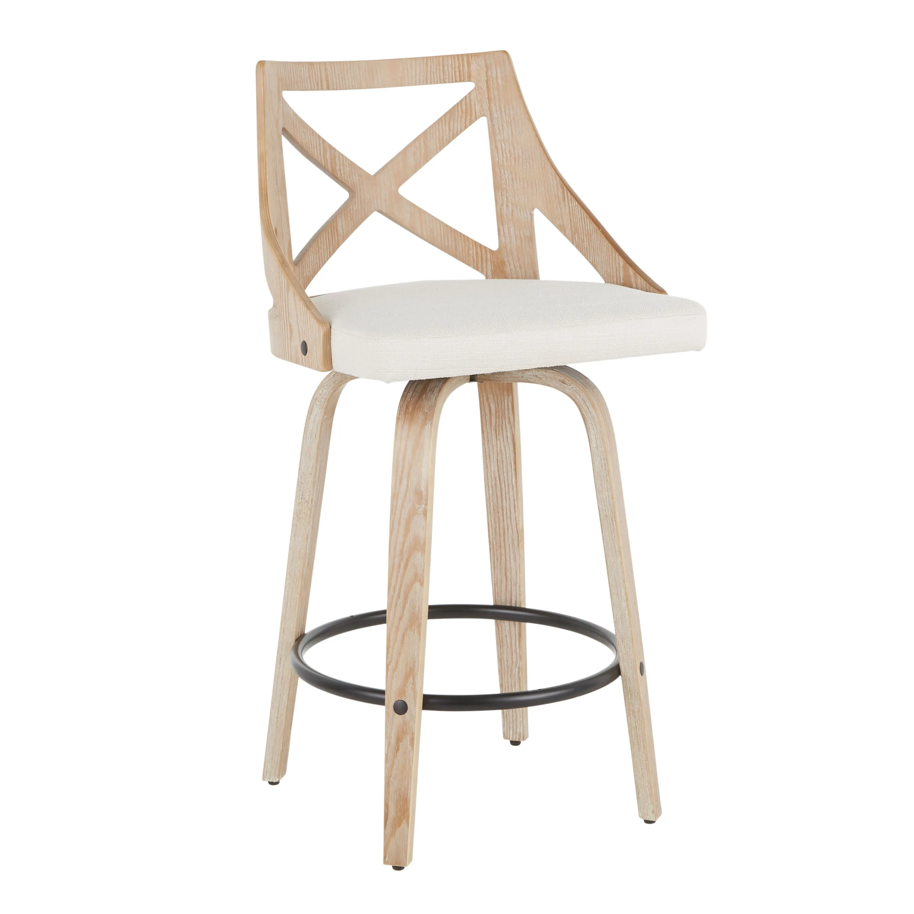 Charlotte - Farmhouse Fixed Height Counter Stool With Swivel (Set of 2) - White Washed / Cream by Couch.com