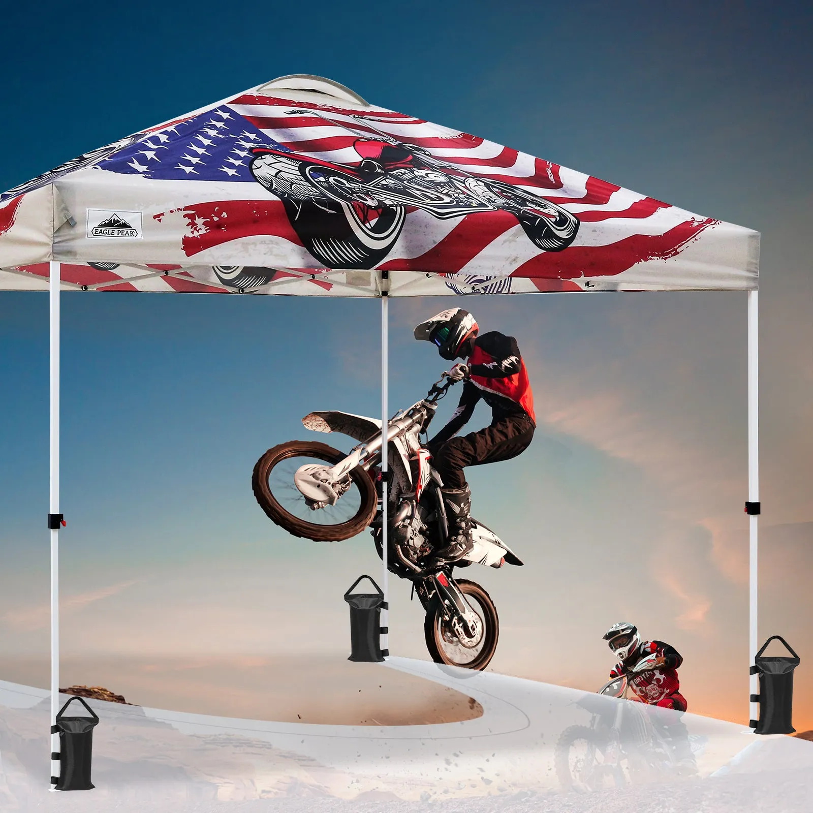 EAGLE PEAK 10x10 Pop Up Canopy, Instant Outdoor Canopy Tent, Straight Leg Pop Up Tent for Parties, Camping, The Beach and More, 100 Square Feet of Shade, Motorcycle Skull