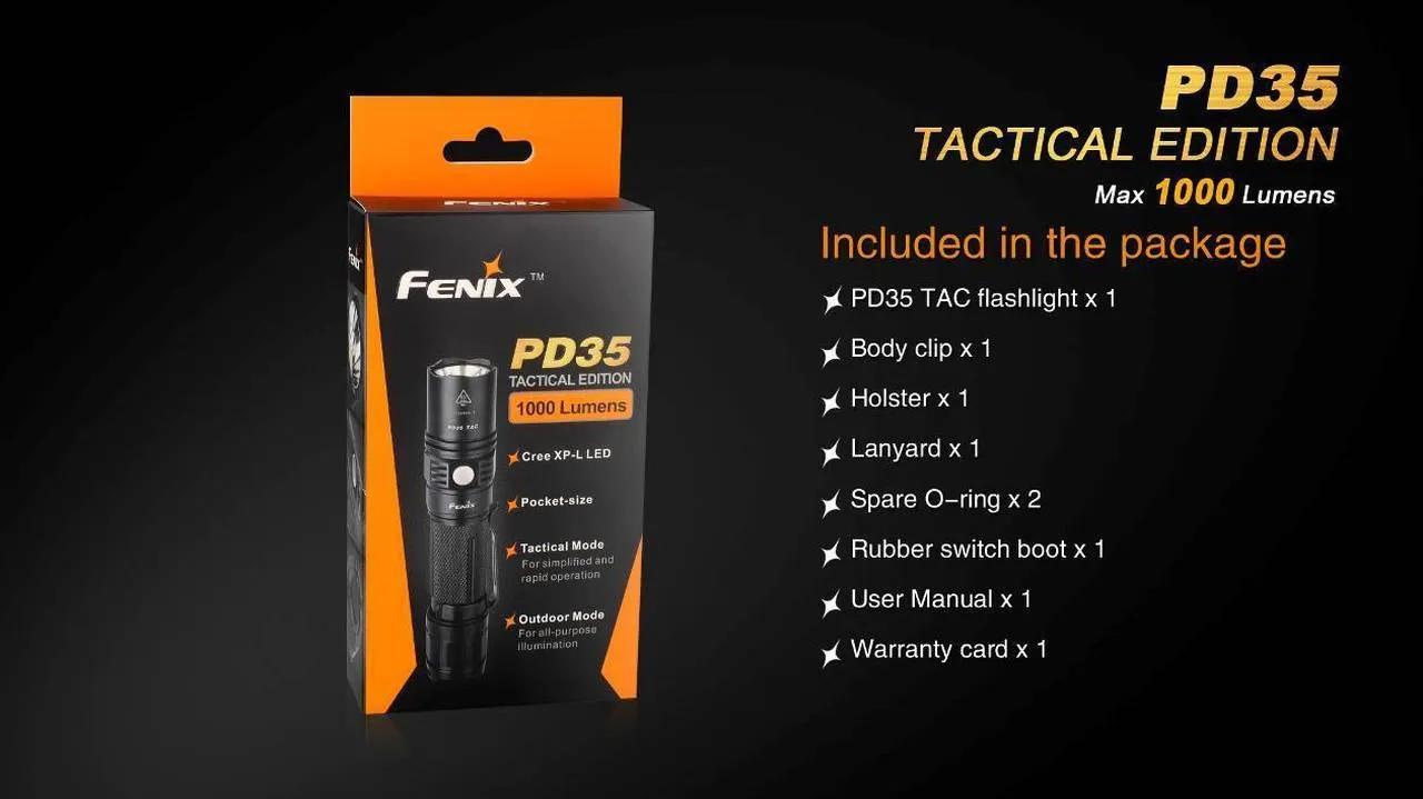 Fenix PD35 TAC Tactical Edition LED Flashlight 1000 Lumens