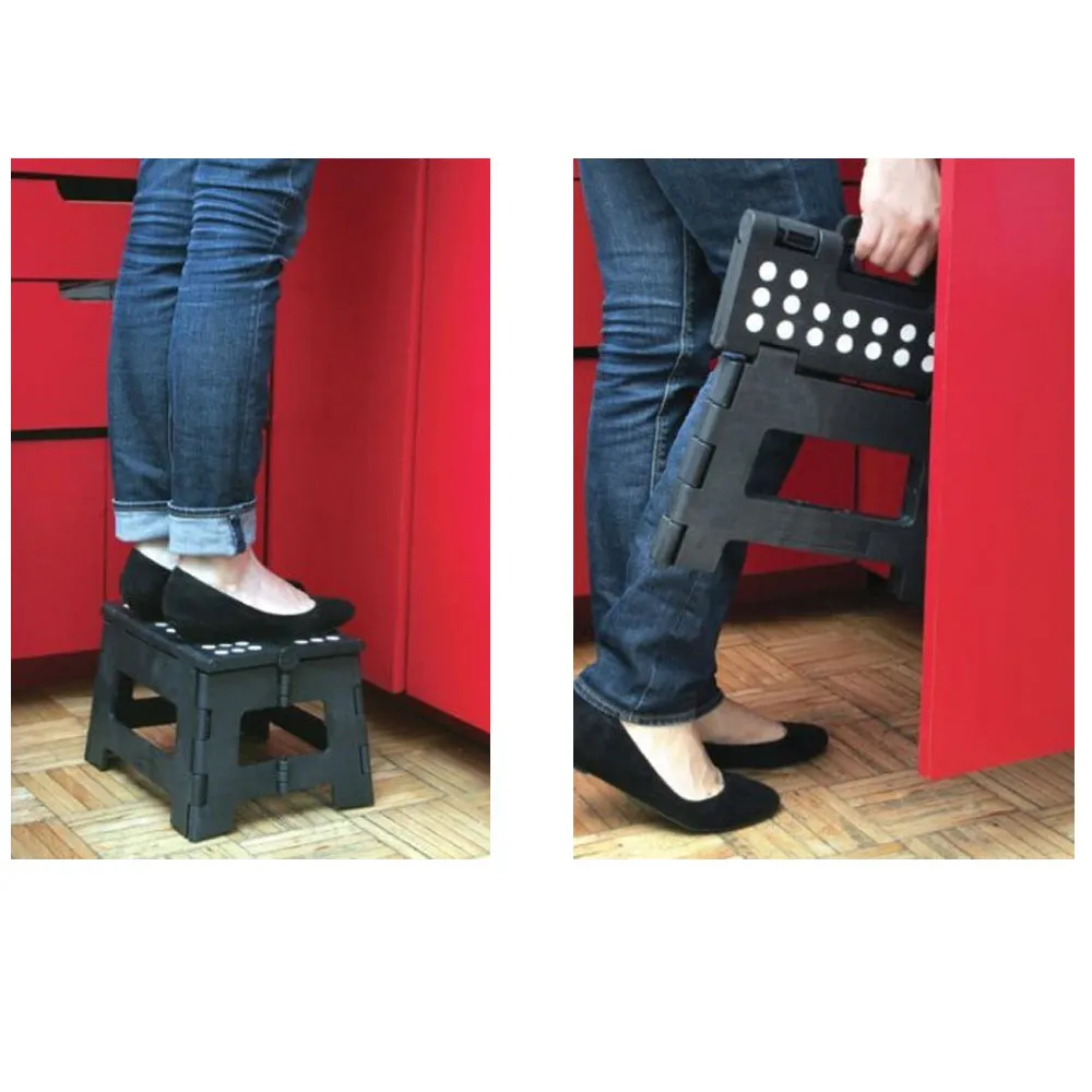 Kikkerland Rhino Easy Folding Ladder Holds 300 Lbs Sturdy Step Stools 9" Black
