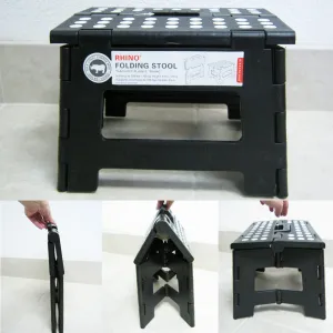 Kikkerland Rhino Easy Folding Ladder Holds 300 Lbs Sturdy Step Stools 9" Black