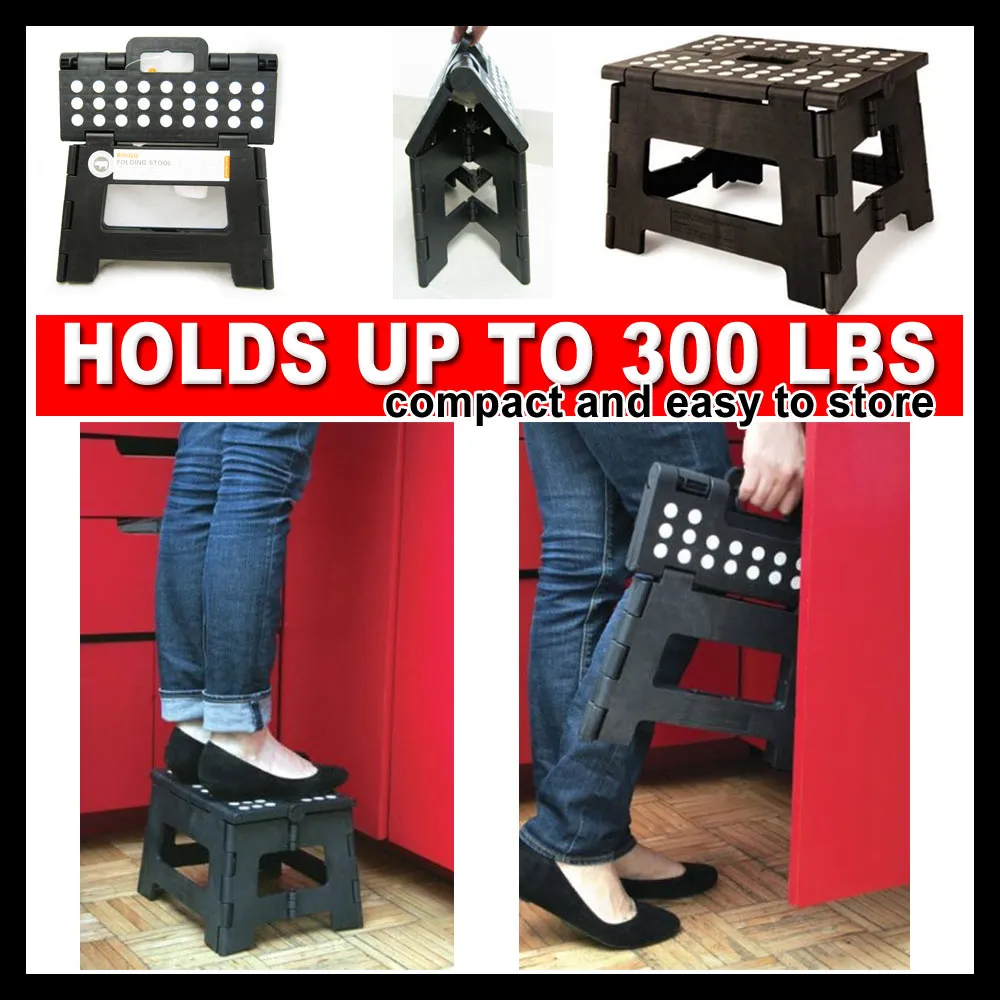 Kikkerland Rhino Easy Folding Ladder Holds 300 Lbs Sturdy Step Stools 9" Black