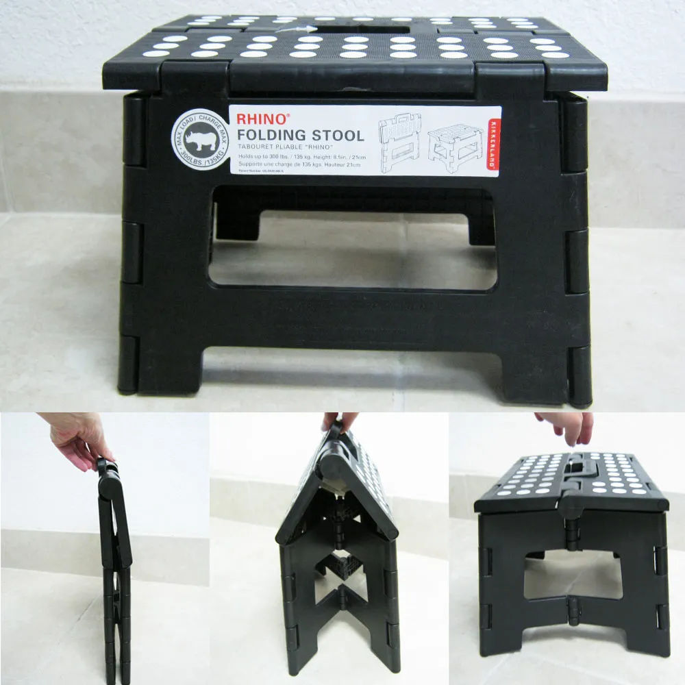 Kikkerland Rhino Easy Folding Ladder Holds 300 Lbs Sturdy Step Stools 9" Black
