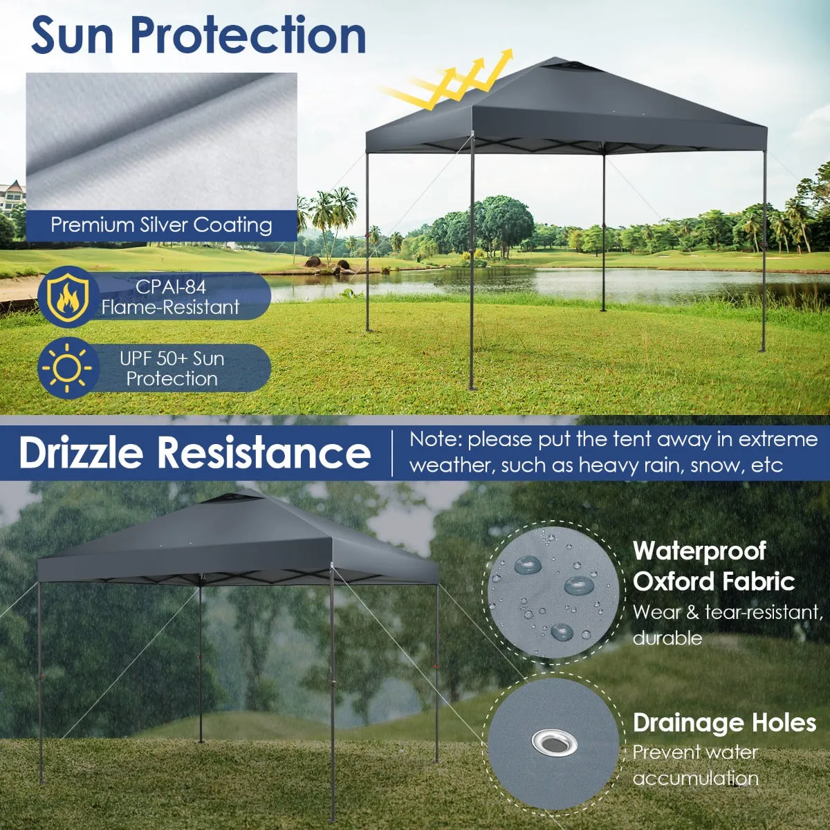 NNECW 3m x 3m Height-Adjustable &amp Tiltable Pop-up Canopy with Carry Bag-Grey